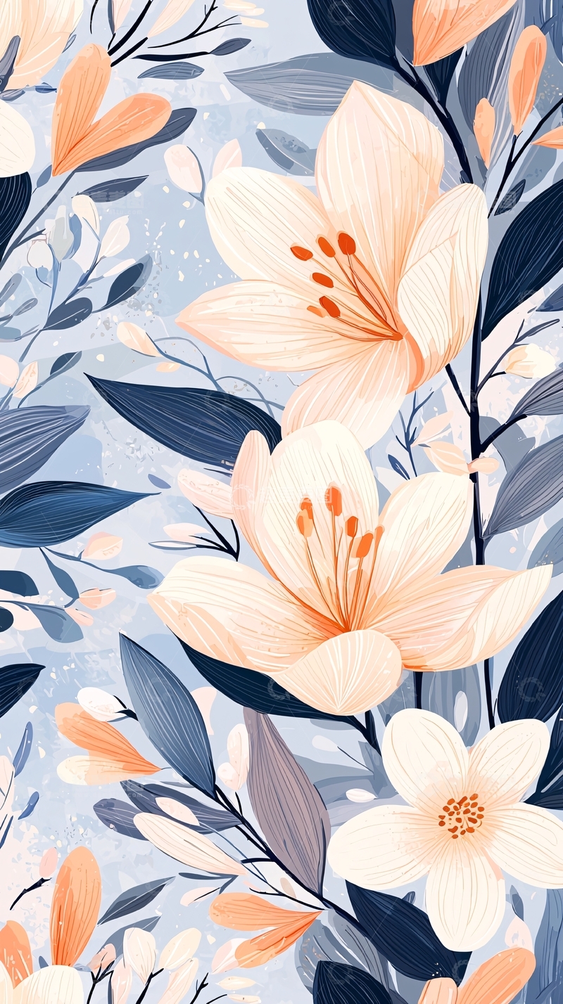 高清大图下载【趣麦麦图】淡雅花卉背景图案