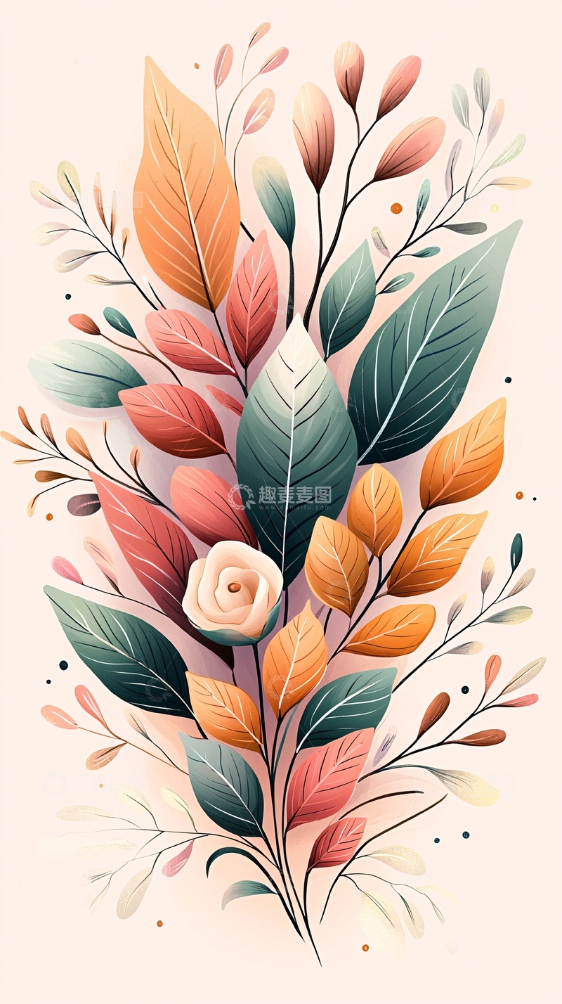 高清大图下载【趣麦麦图】秋日色彩斑斓花卉插画