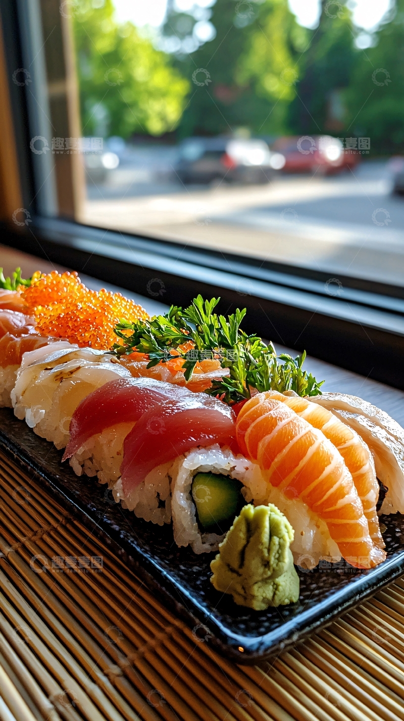 高清大图下载【趣麦麦图】日式寿司拼盘窗外风景