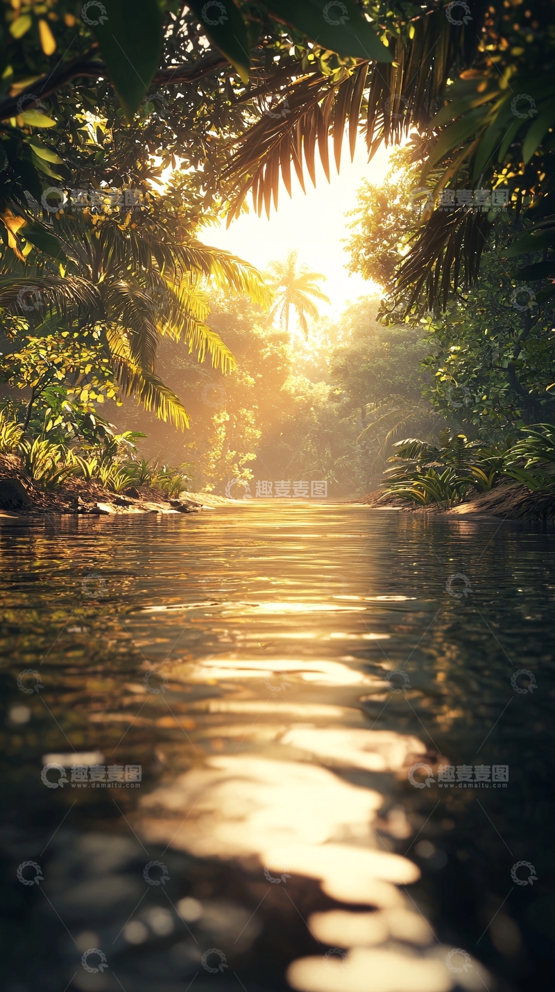 高清大图下载【趣麦麦图】阳光下的热带雨林小溪