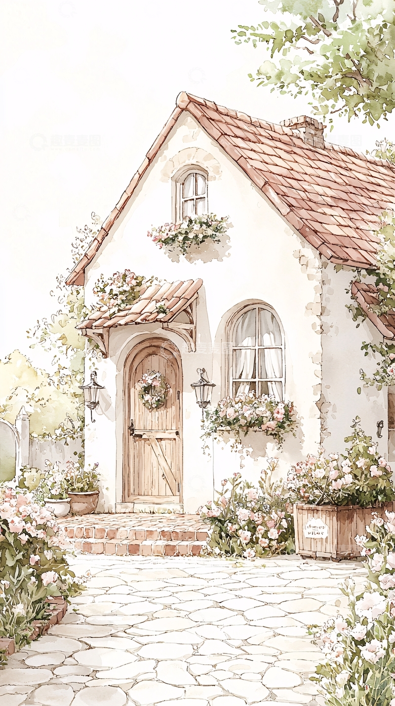 高清大图下载【趣麦麦图】乡村小屋花园石路