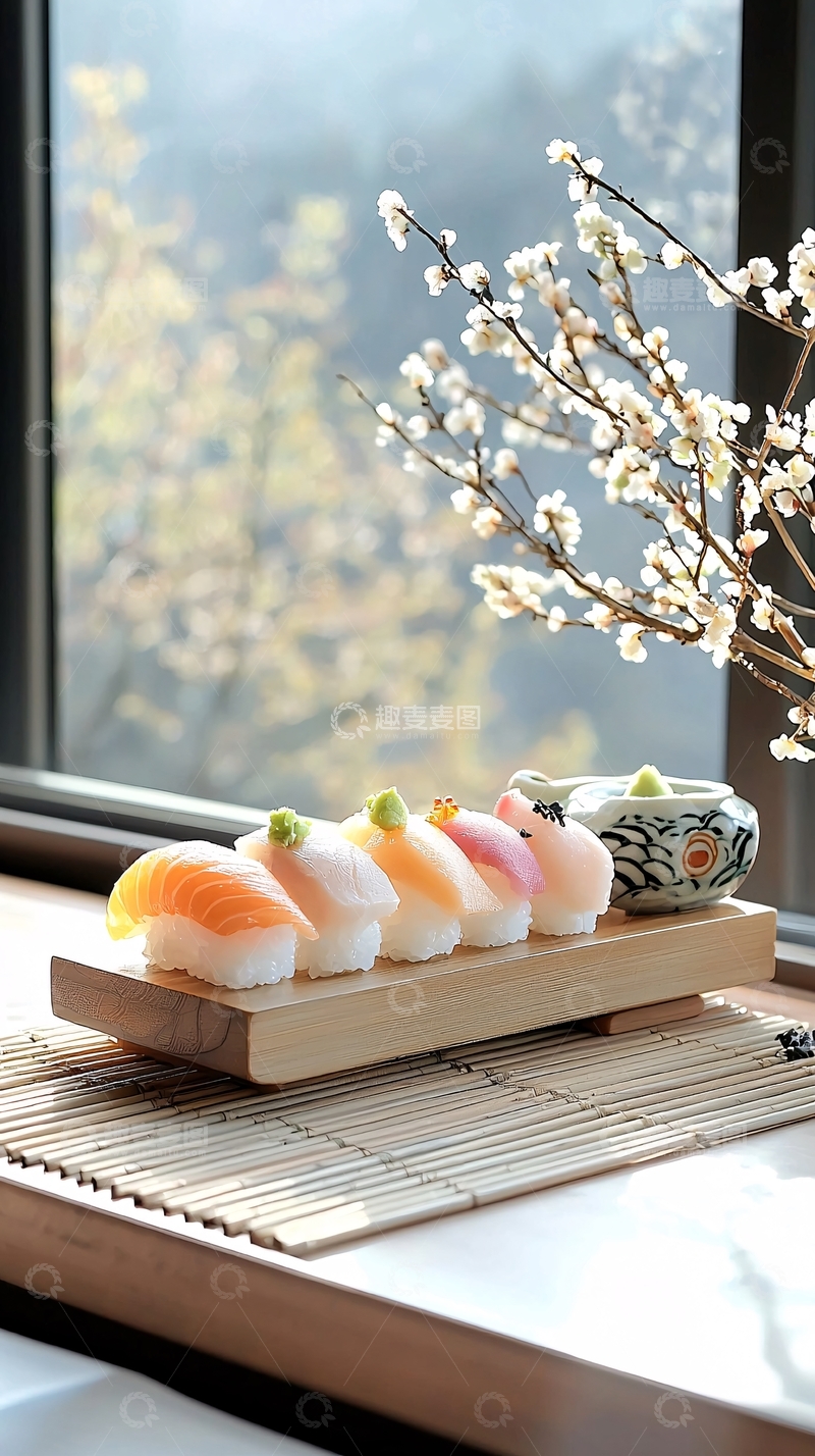 高清大图下载【趣麦麦图】寿司与樱花的优雅餐桌布置