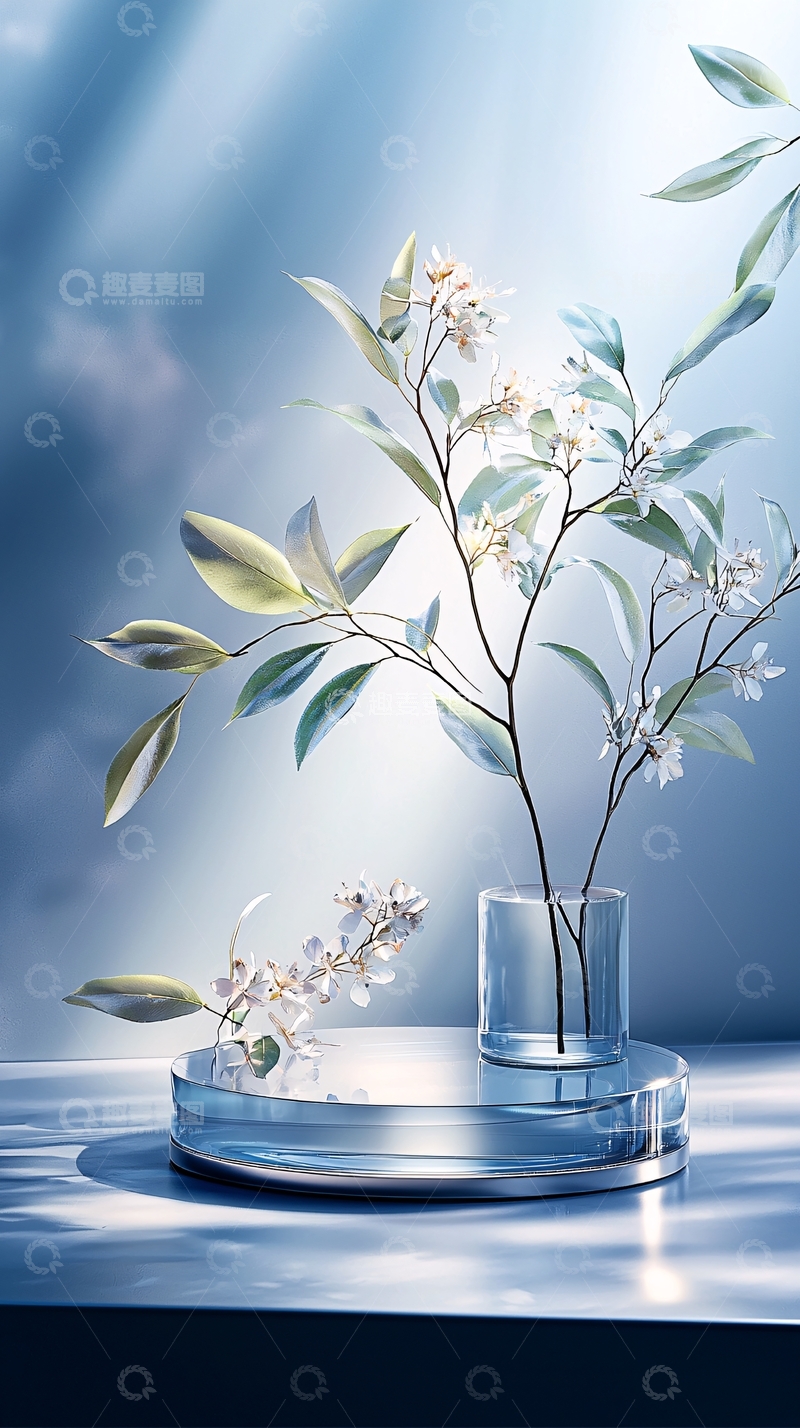 高清大图下载【趣麦麦图】清幽花枝玻璃杯摆拍场景