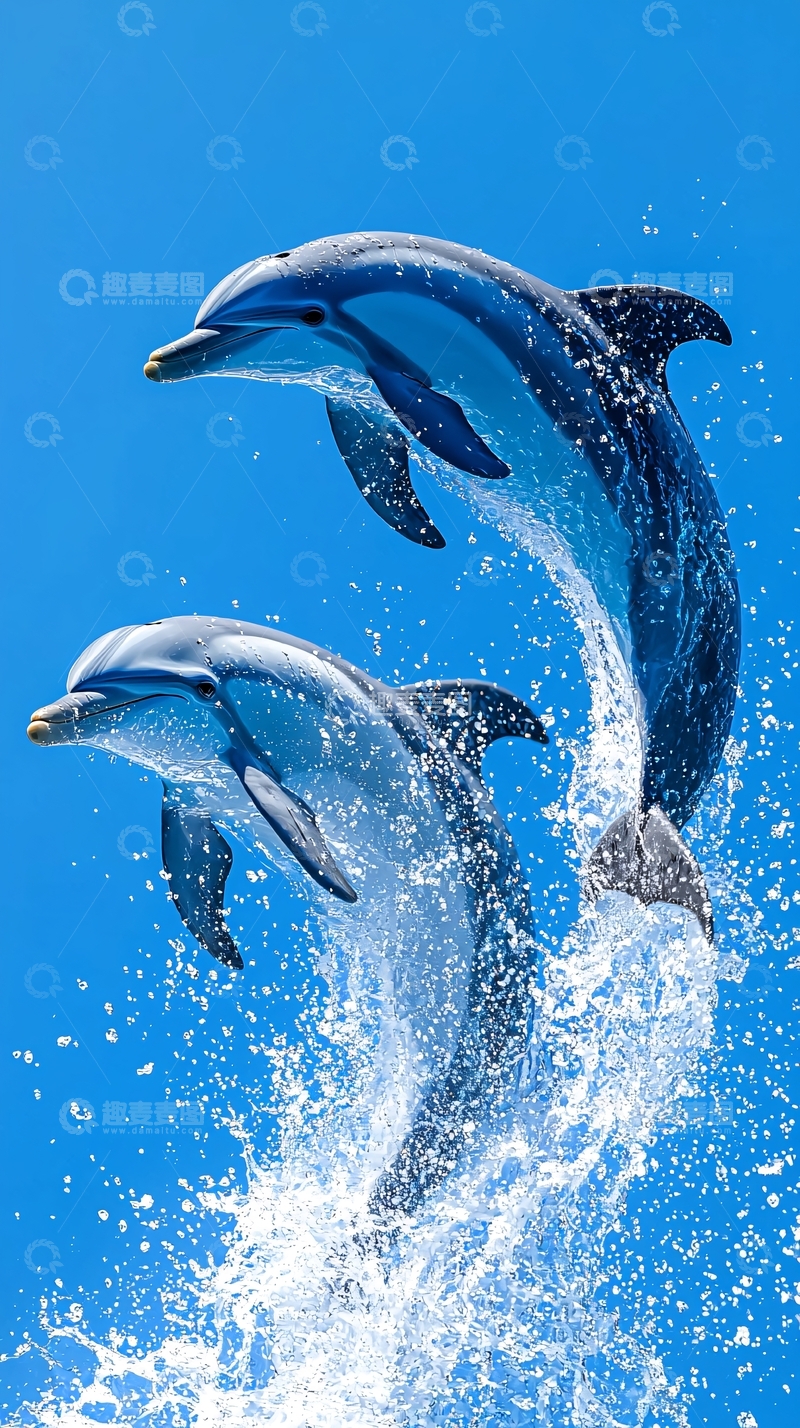 高清大图下载【趣麦麦图】跃动海豚：蓝色海洋中的美丽瞬间