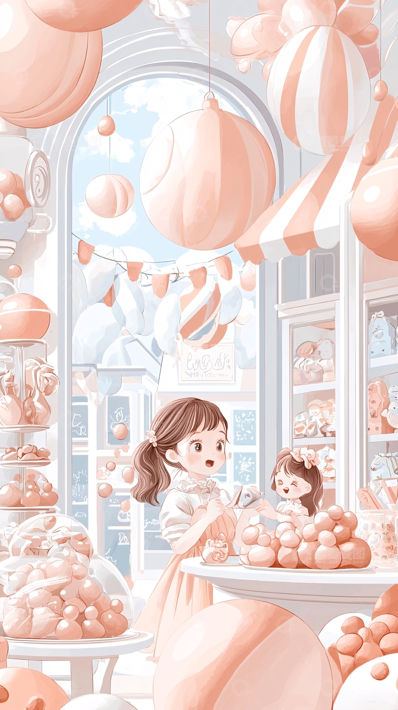 高清大图下载【趣麦麦图】粉色糖果店里的温馨时刻