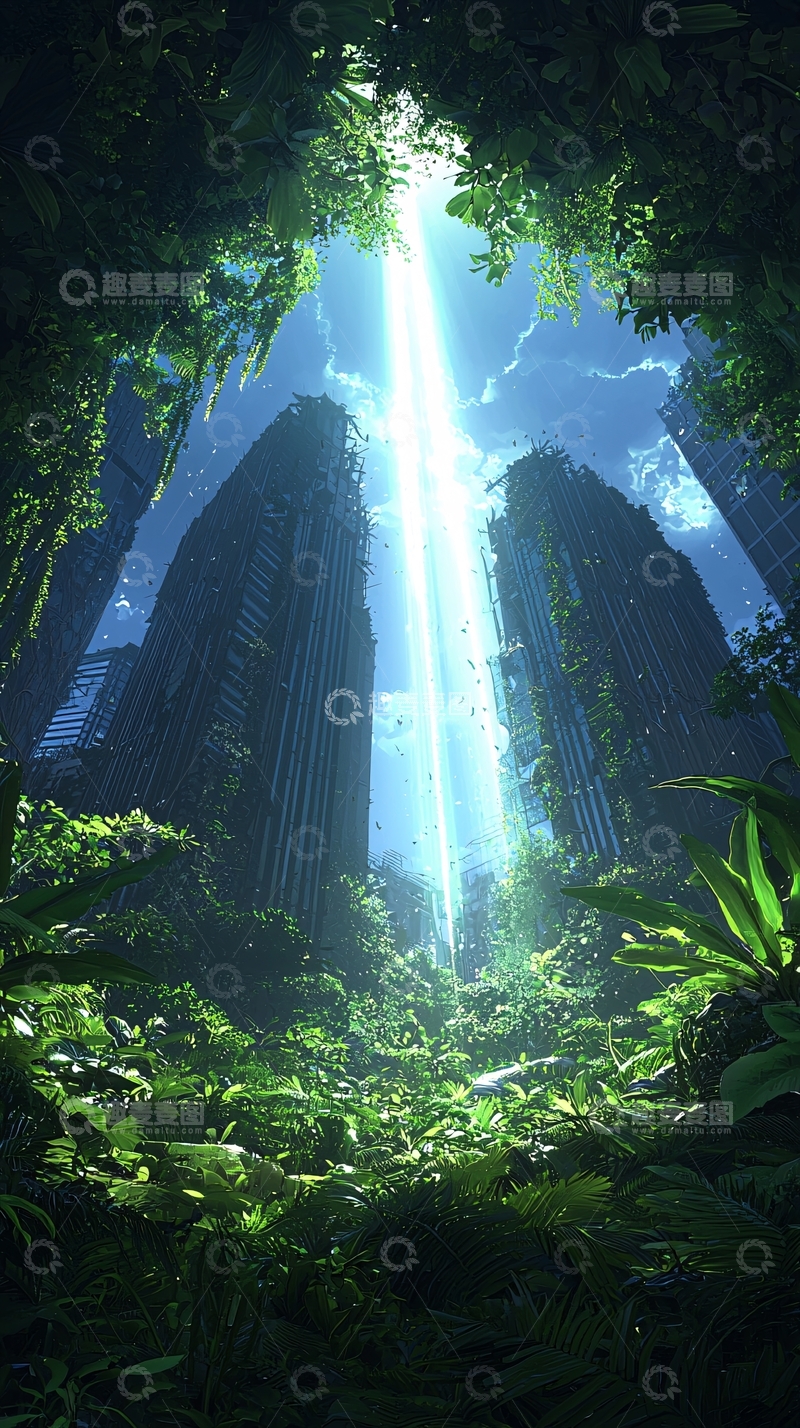 高清大图下载【趣麦麦图】未来森林中的光束