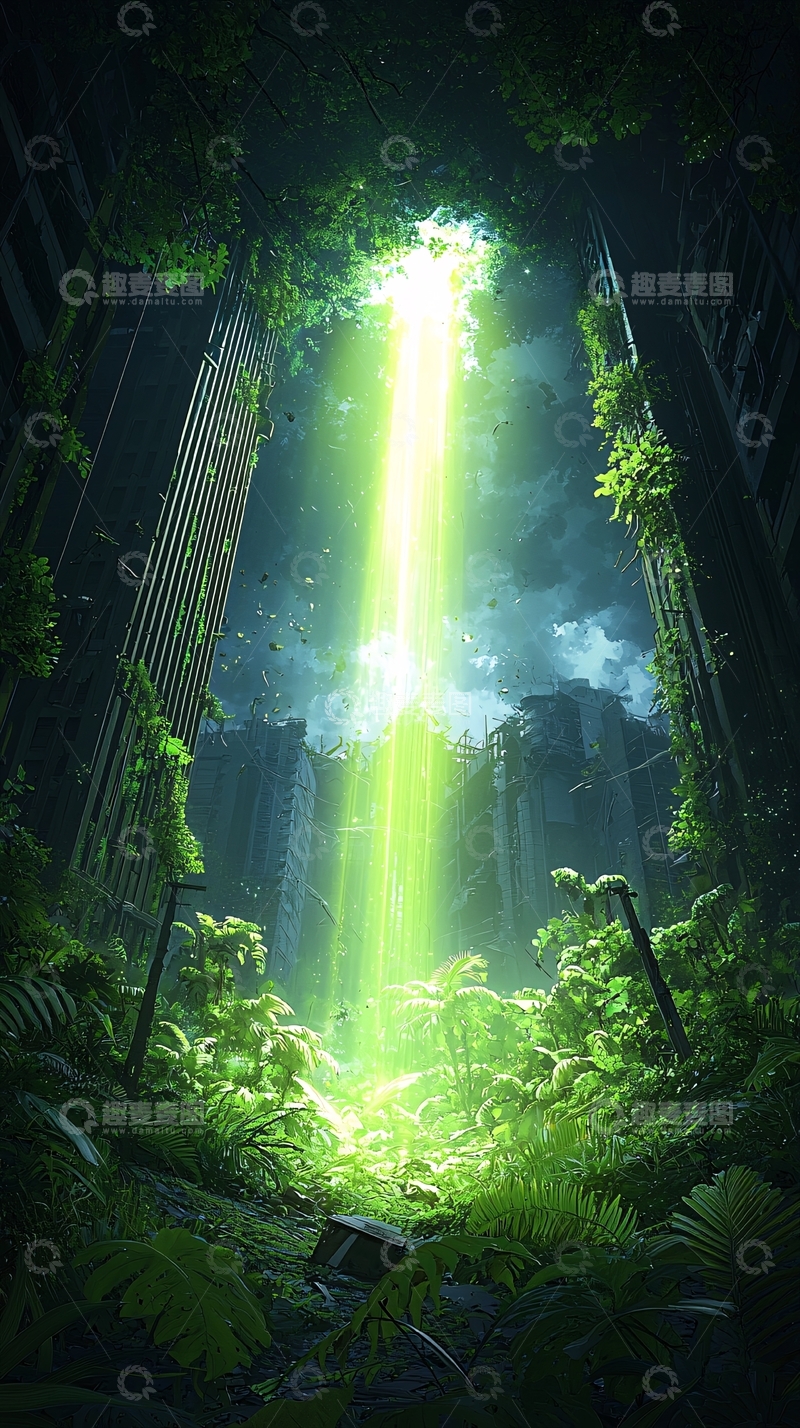 高清大图下载【趣麦麦图】未来森林中的光束