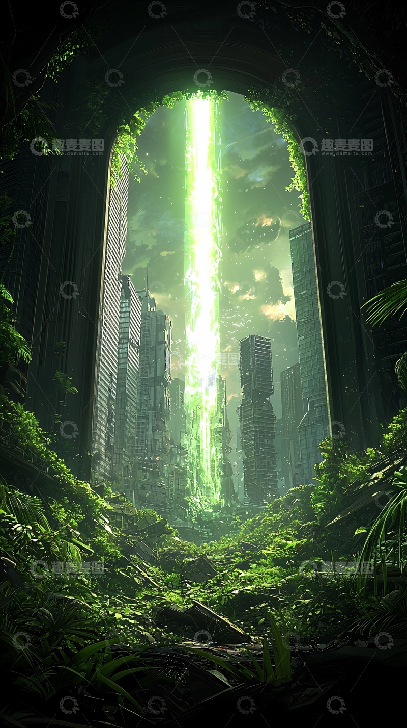 高清大图下载【趣麦麦图】未来城市与神秘光柱