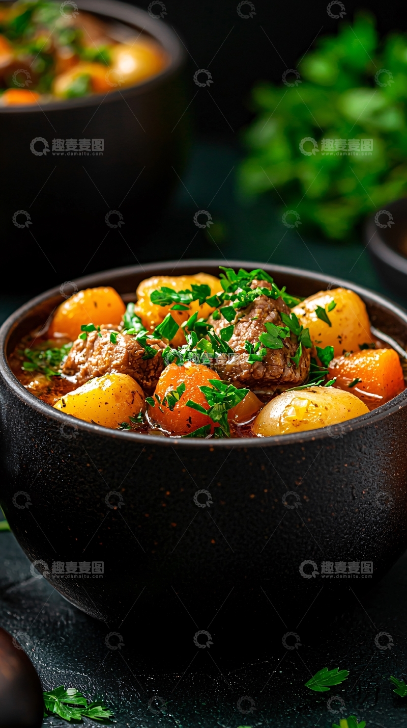 高清大图下载【趣麦麦图】牛肉炖土豆汤配香草