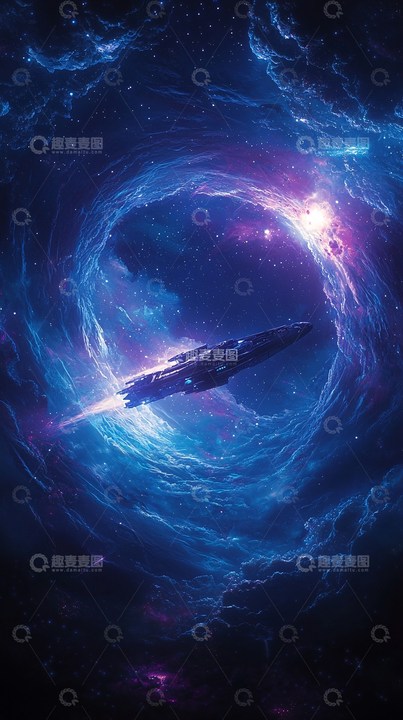 高清大图下载【趣麦麦图】星际穿梭：宇宙飞船穿越星云