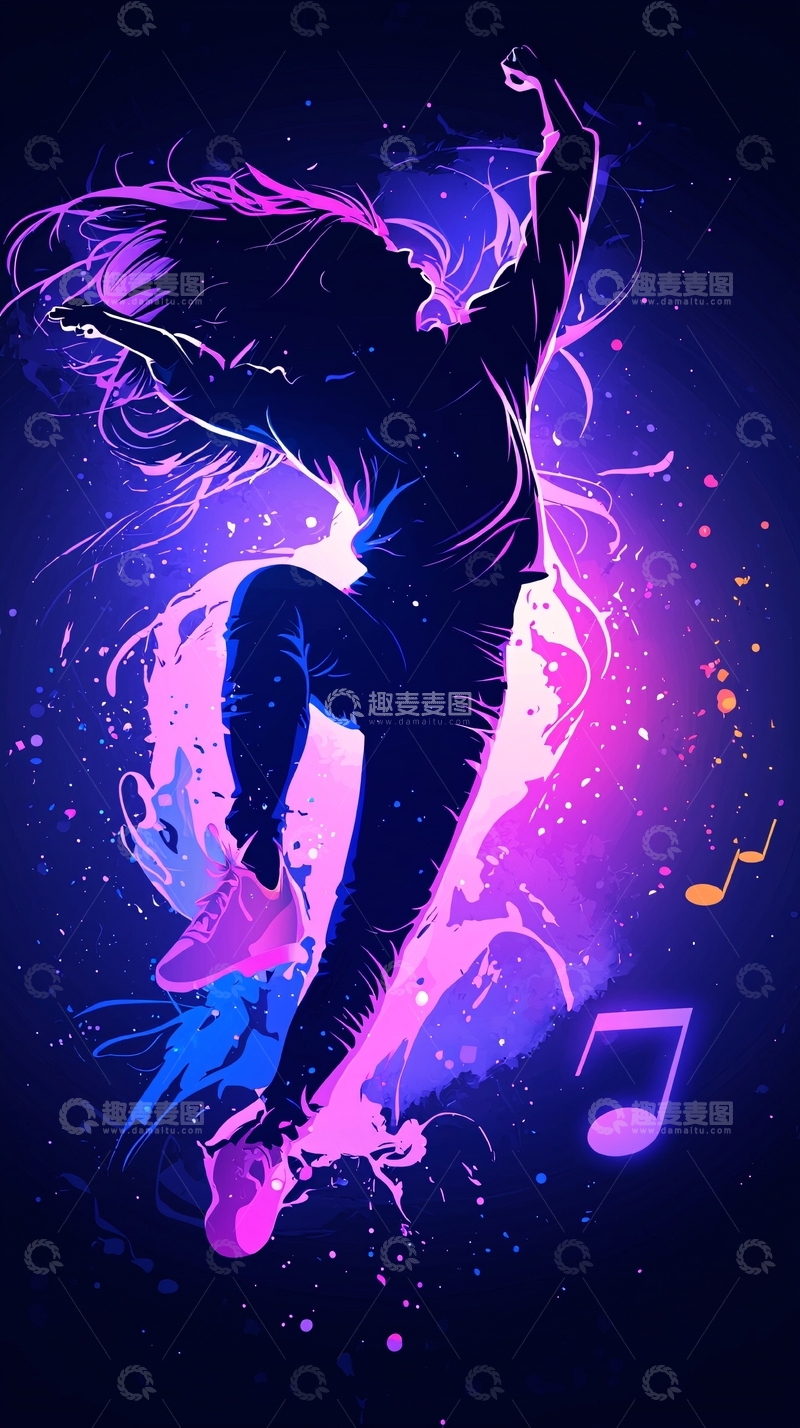 高清大图下载【趣麦麦图】动感音乐舞者剪影插画