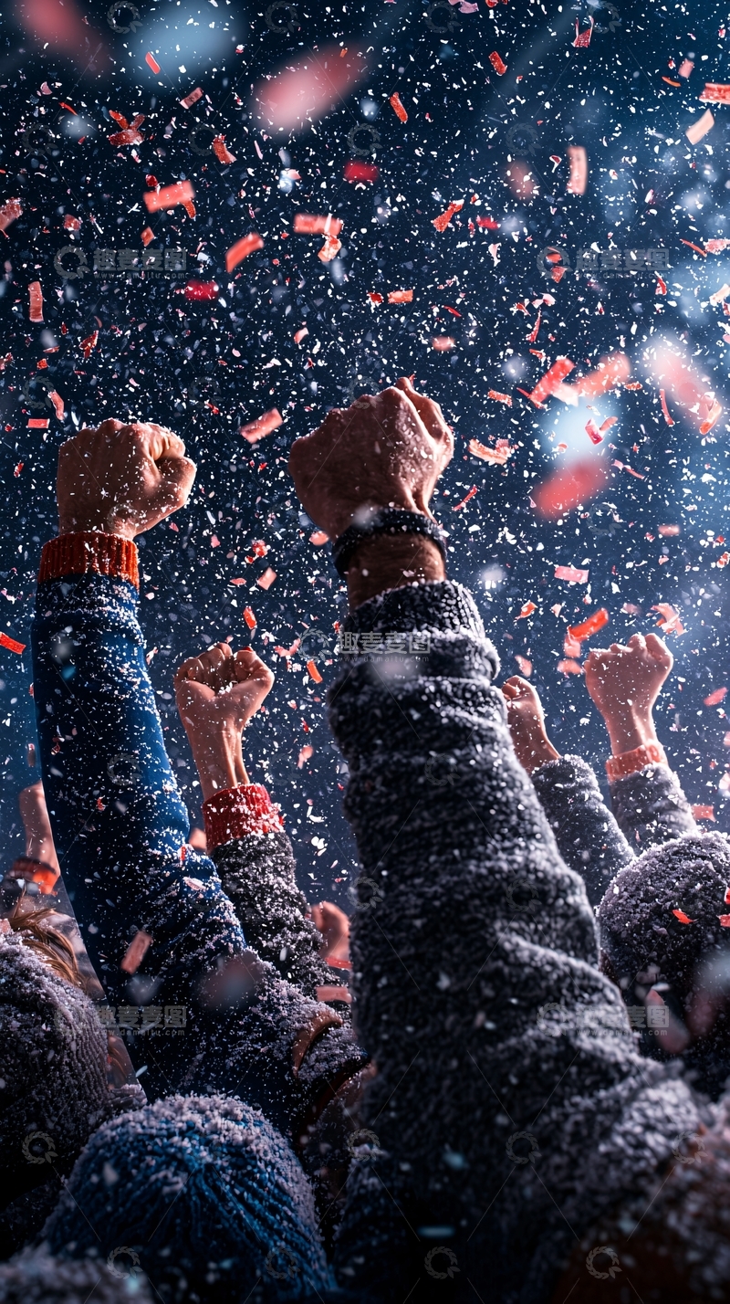高清大图下载【趣麦麦图】庆祝人群举起拳头