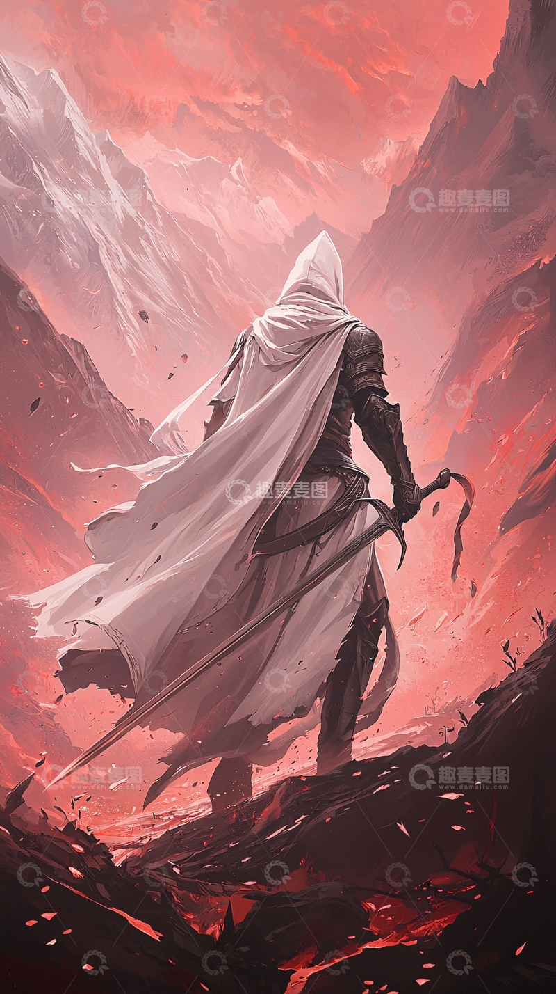 高清大图下载【趣麦麦图】红色山间披风战士