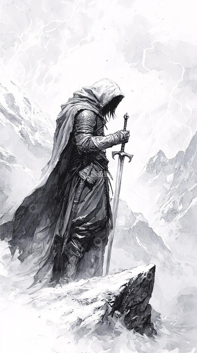 高清大图下载【趣麦麦图】雪中剑士高清图片