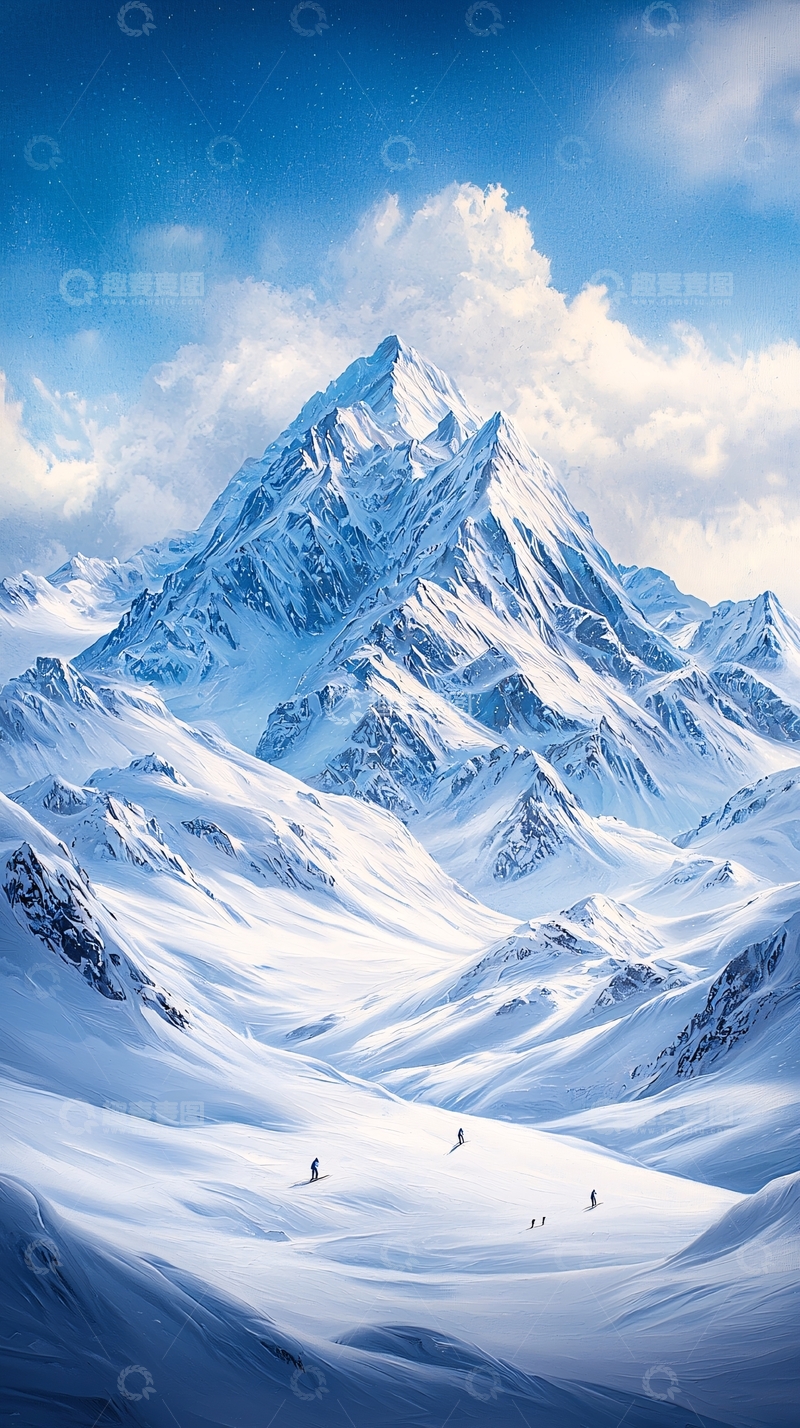 高清大图下载【趣麦麦图】雪山滑雪风景图