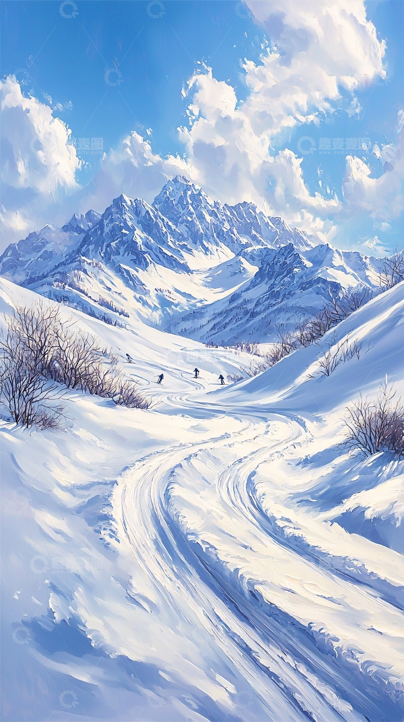 高清大图下载【趣麦麦图】雪山滑雪场景