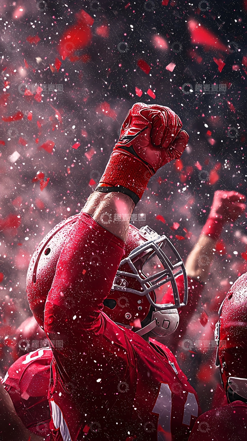 高清大图下载【趣麦麦图】红色橄榄球庆祝胜利背景