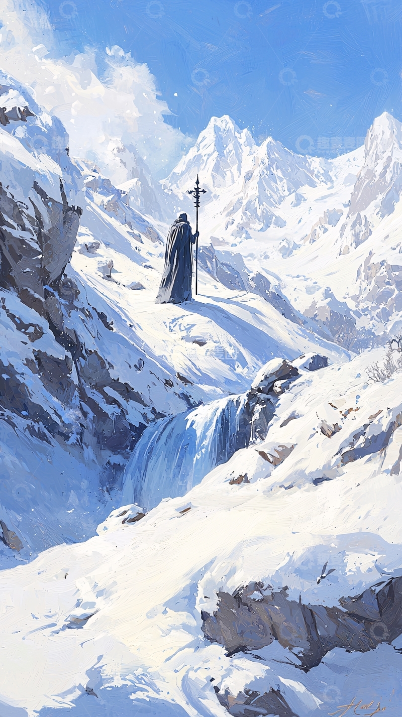 高清大图下载【趣麦麦图】雪景中的孤独旅者