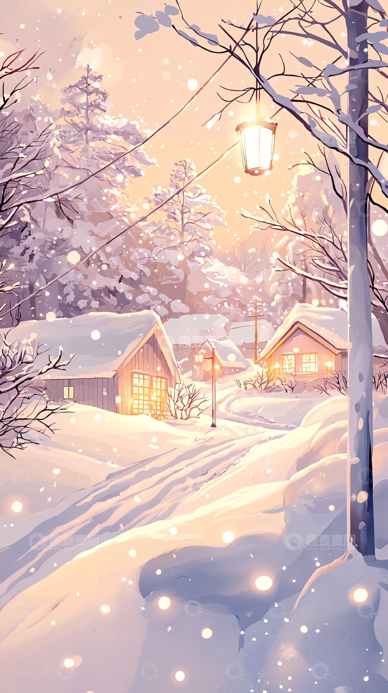 高清大图下载【趣麦麦图】冬日雪景下的温馨小屋