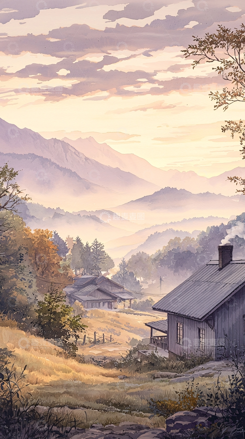 高清大图下载【趣麦麦图】晨雾中的山间小屋
