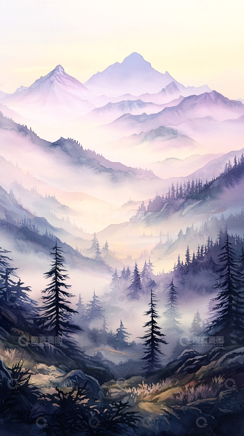 高清大图下载【趣麦麦图】晨雾中的山林风景