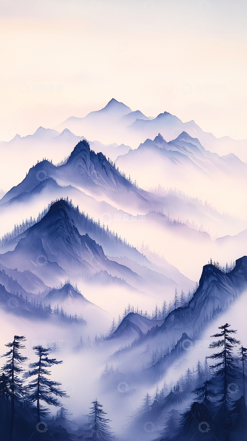 高清大图下载【趣麦麦图】雾中森林山脉风景