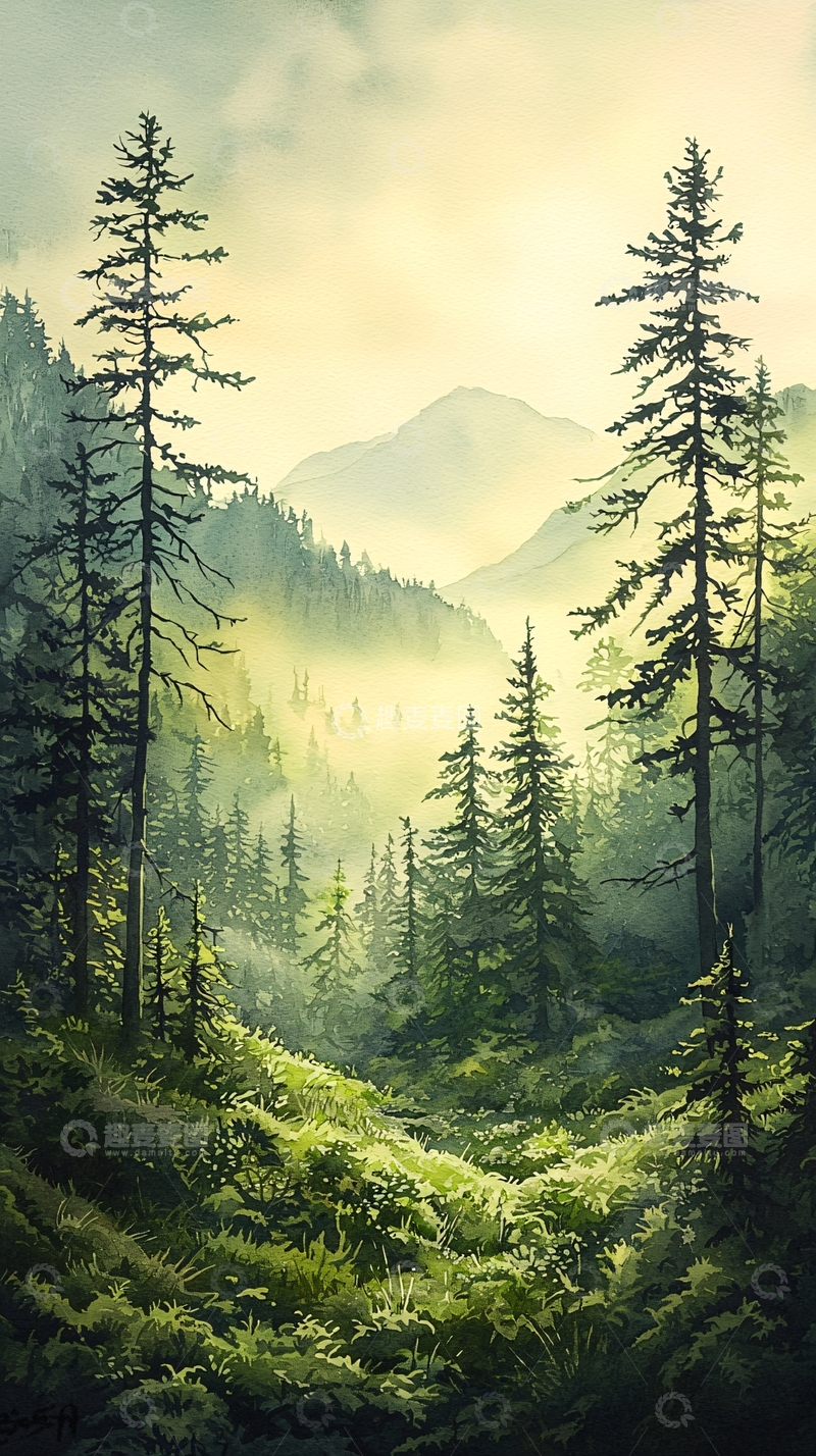 高清大图下载【趣麦麦图】晨雾中的森林