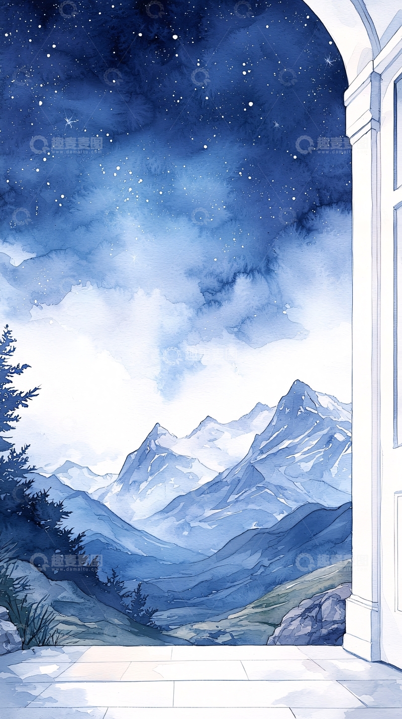 高清大图下载【趣麦麦图】夜空下的雪山风景