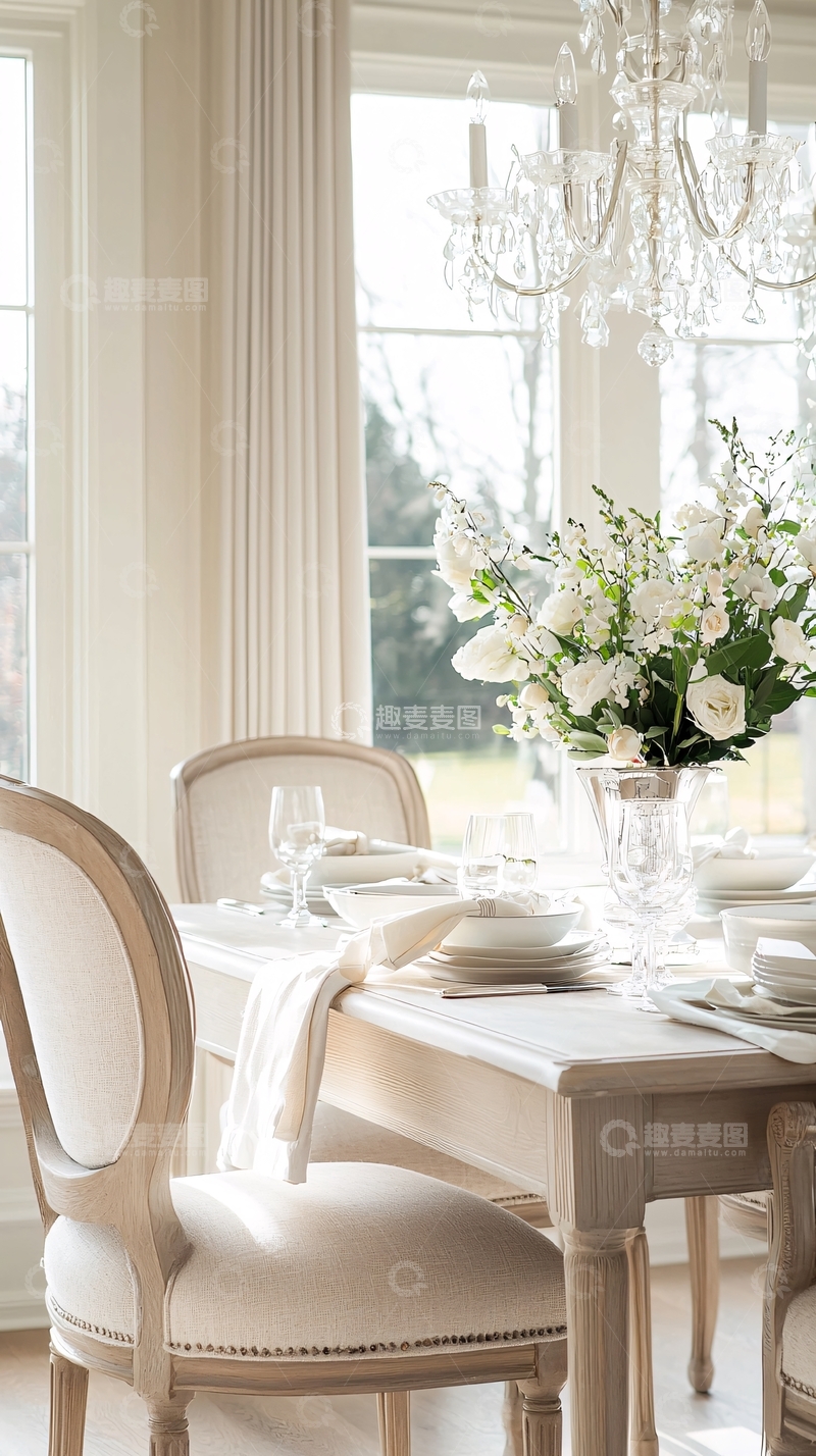 高清大图下载【趣麦麦图】优雅餐桌布置与水晶吊灯