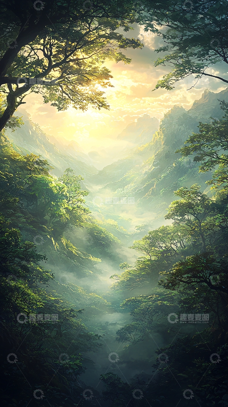 高清大图下载【趣麦麦图】晨光山谷自然风光