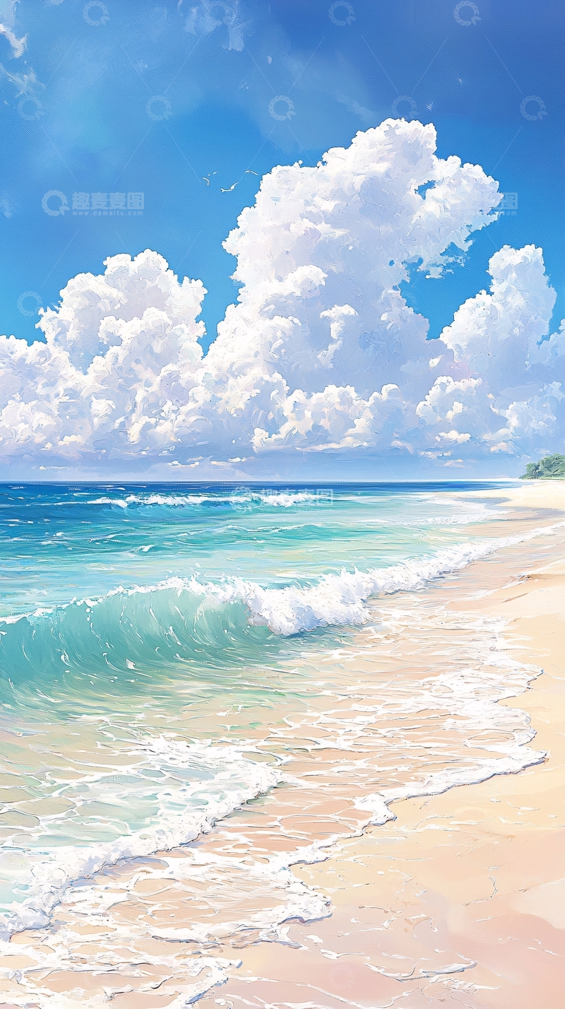 高清大图下载【趣麦麦图】海滩海浪沙滩蓝天白云