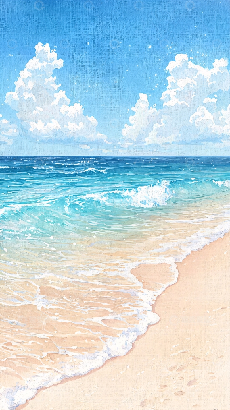 高清大图下载【趣麦麦图】海滩海浪沙滩风景画