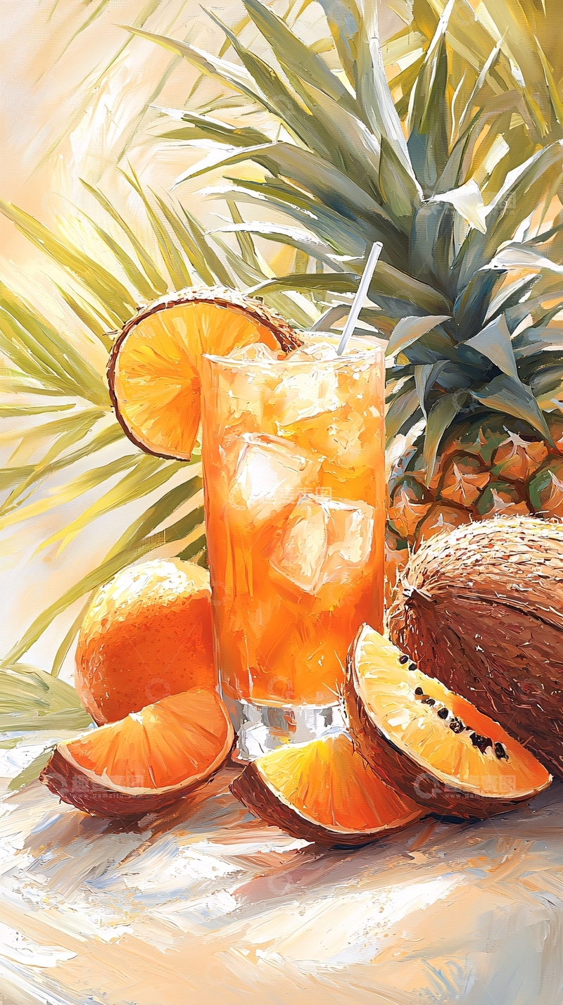 高清大图下载【趣麦麦图】夏日热带水果饮料插画