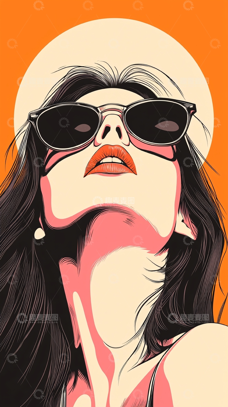 高清大图下载【趣麦麦图】时尚墨镜女人插画背景图
