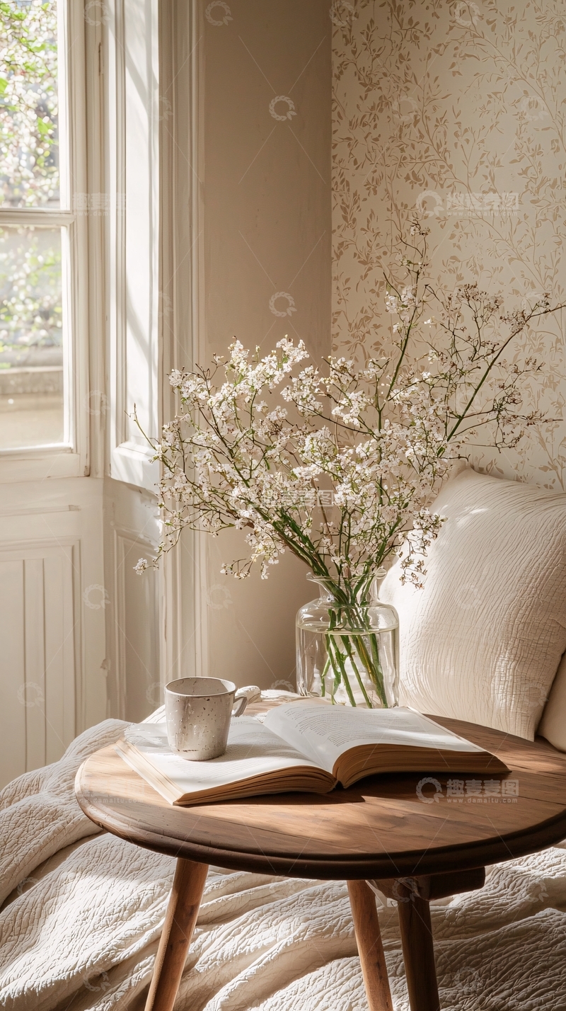 高清大图下载【趣麦麦图】温馨阳光下的阅读角落