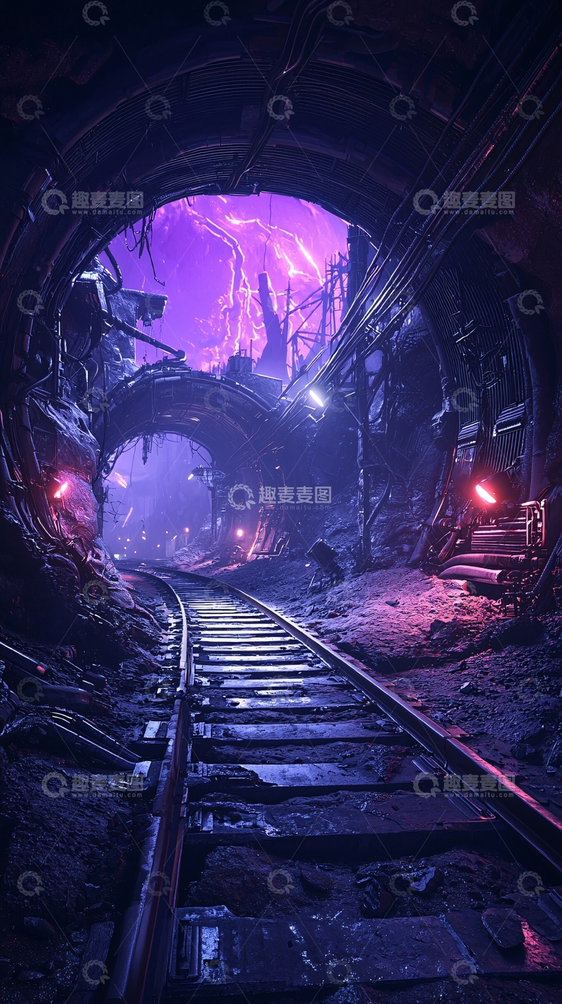 高清大图下载【趣麦麦图】废弃矿井中的铁轨