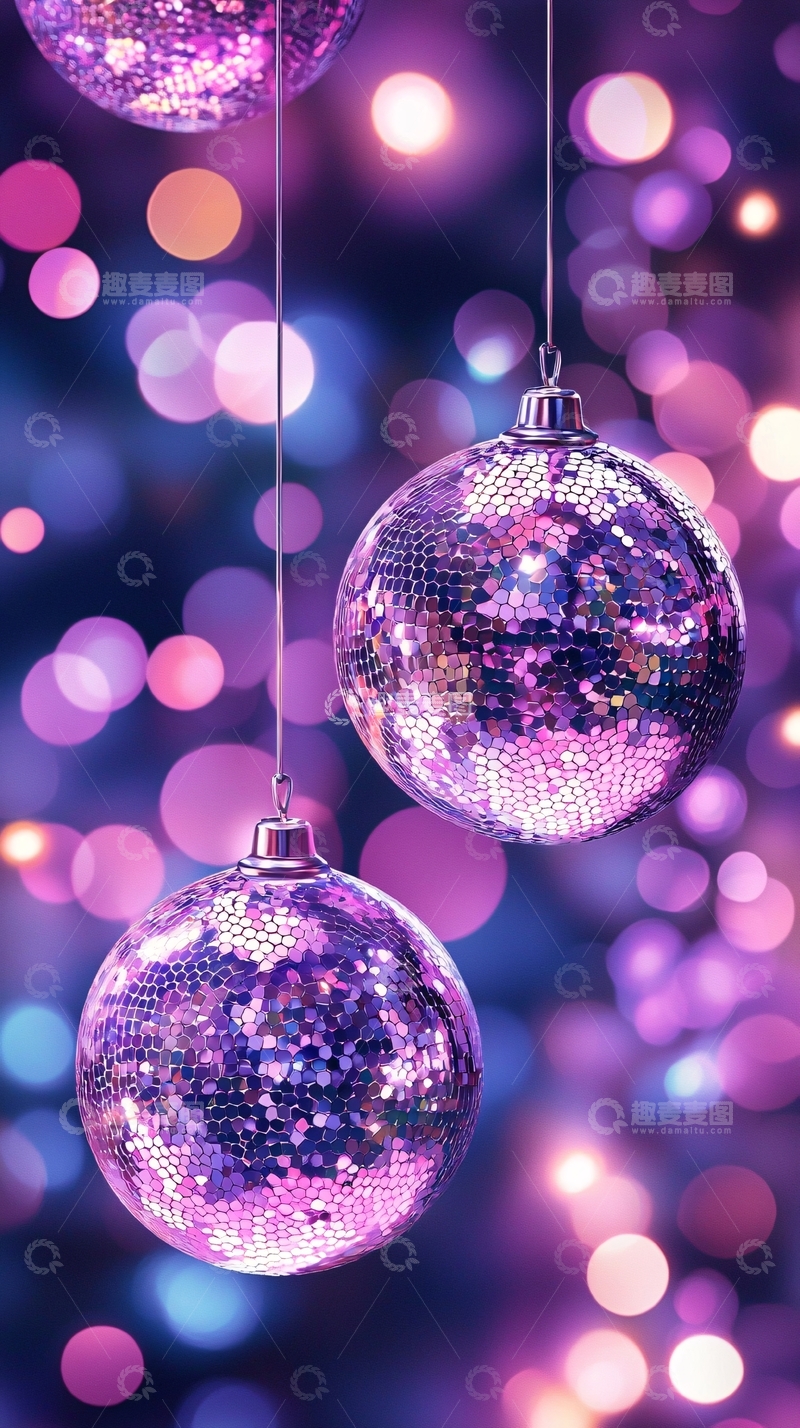 高清大图下载【趣麦麦图】紫色亮片球挂饰背景