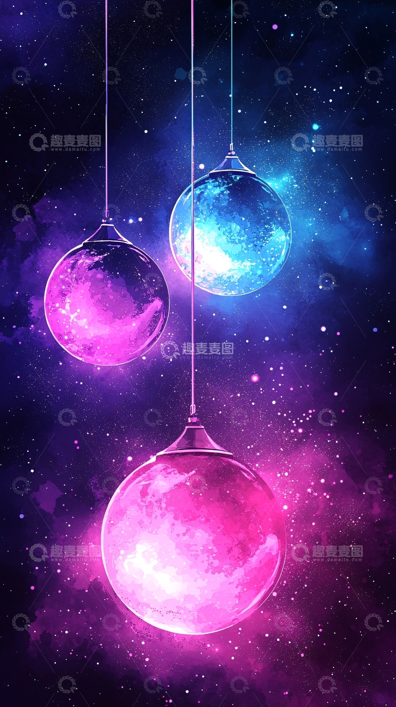 高清大图下载【趣麦麦图】悬挂星空玻璃球装饰背景
