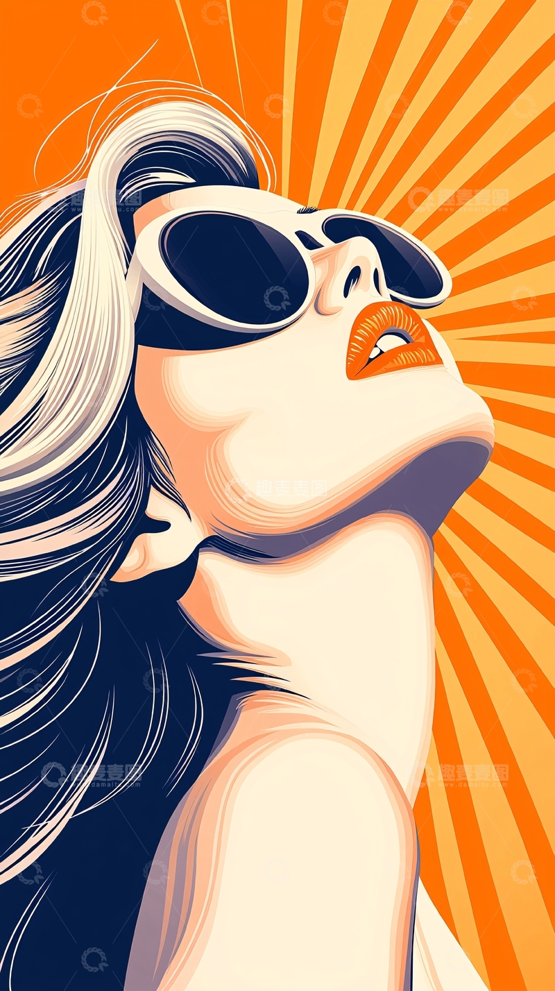 高清大图下载【趣麦麦图】时尚复古风格女性肖像插画