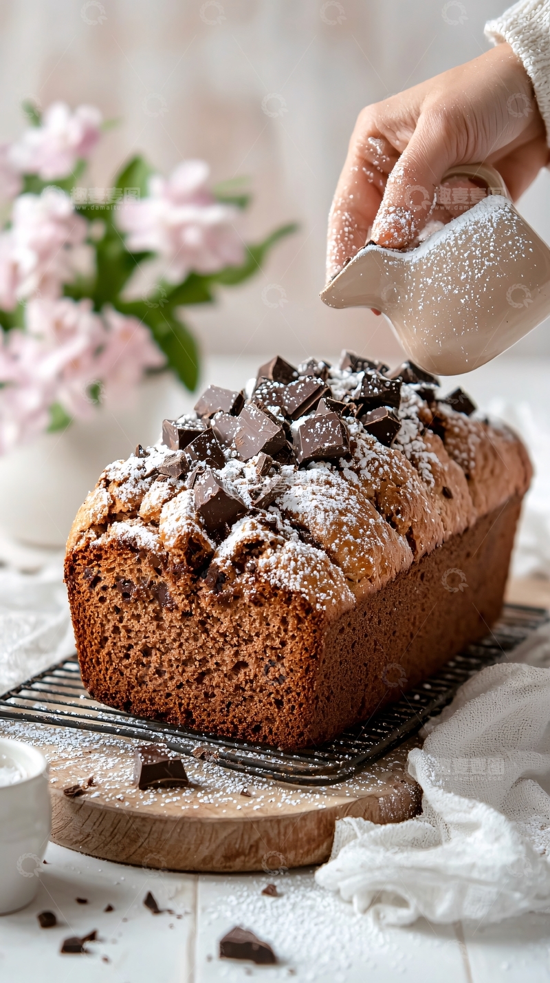 高清大图下载【趣麦麦图】巧克力蛋糕撒糖粉装饰