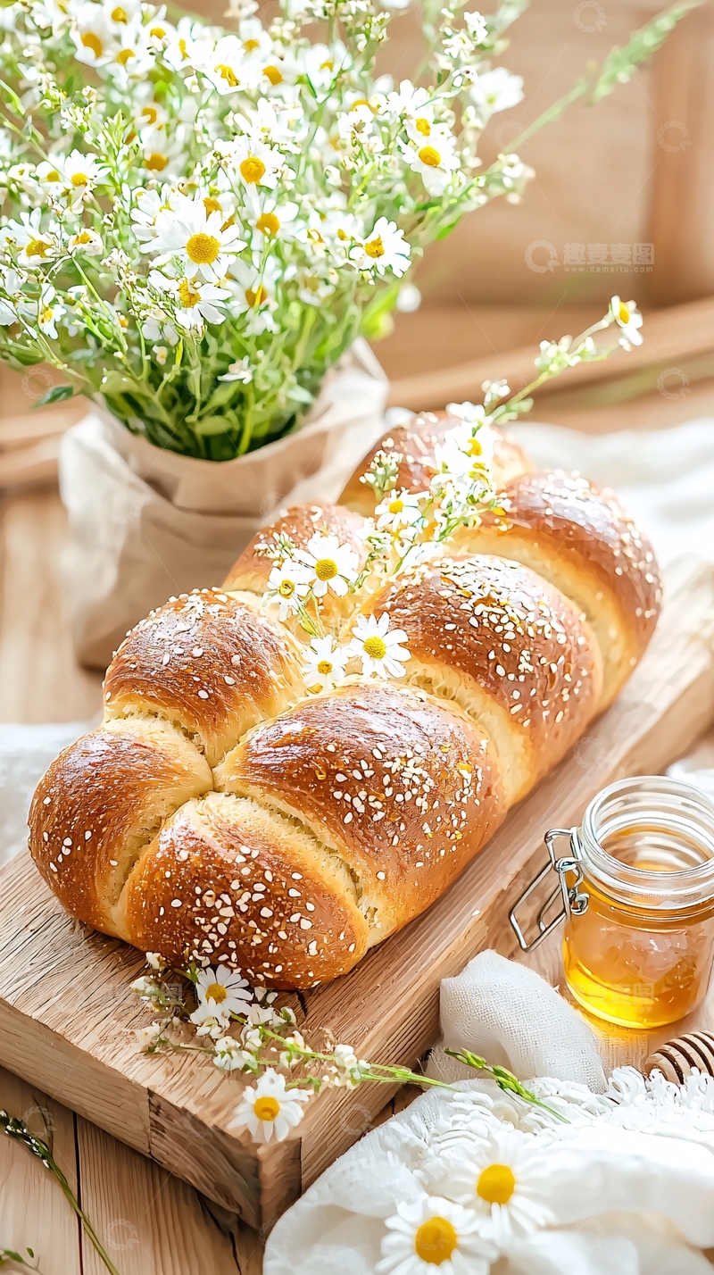 高清大图下载【趣麦麦图】乡村面包与蜂蜜的温馨早餐