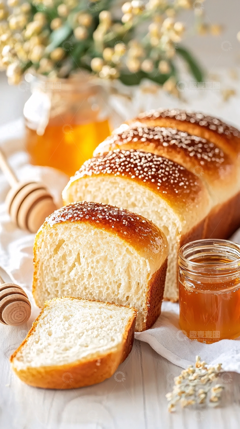 高清大图下载【趣麦麦图】蜂蜜面包与蜂巢蜂蜜搭配