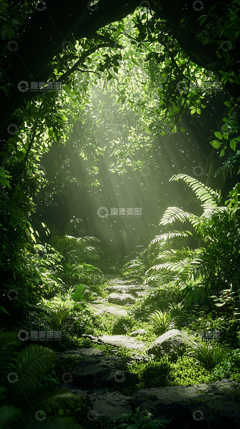 高清大图下载【趣麦麦图】阳光穿透丛林的小径