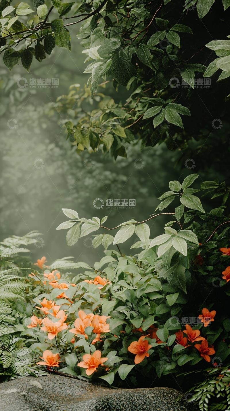 高清大图下载【趣麦麦图】雨后森林中的橙色花朵