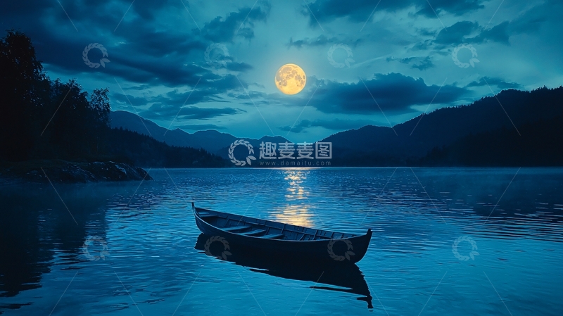高清大图下载【趣麦麦图】月光下的宁静湖畔