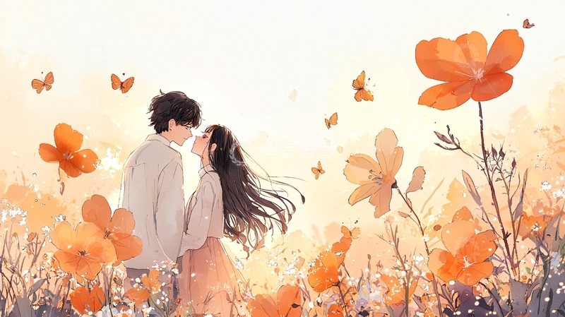 高清大图下载【趣麦麦图】秋日花海情侣亲吻