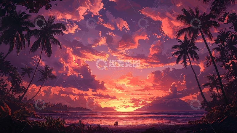 高清大图下载【趣麦麦图】热带海滩日落风景
