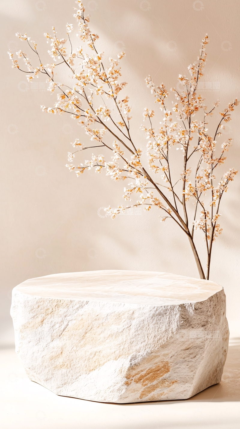 高清大图下载【趣麦麦图】自然石台搭配树枝装饰