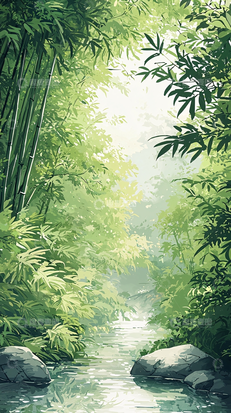 高清大图下载【趣麦麦图】竹林小溪自然风光
