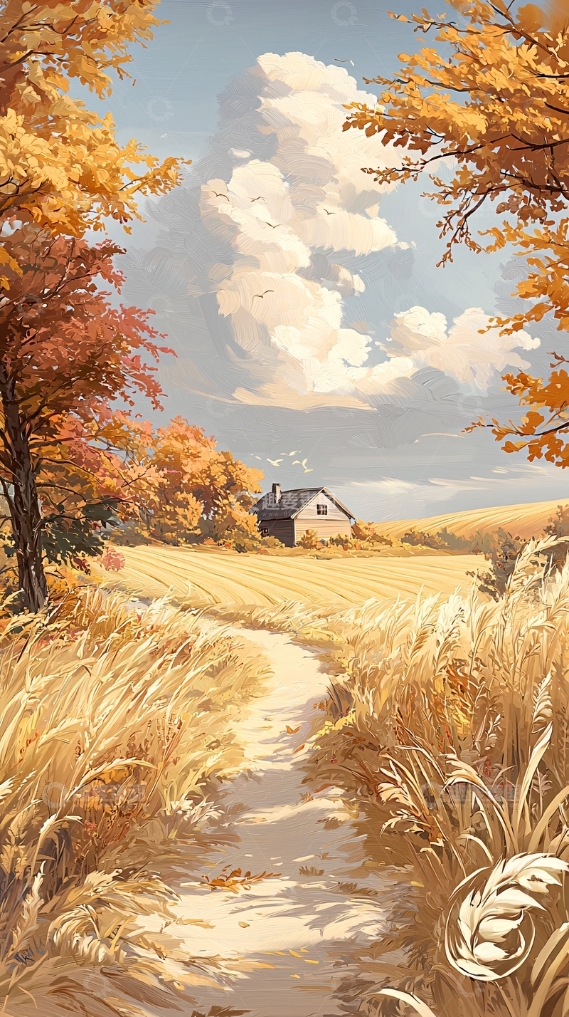 高清大图下载【趣麦麦图】秋日田园小径风景图